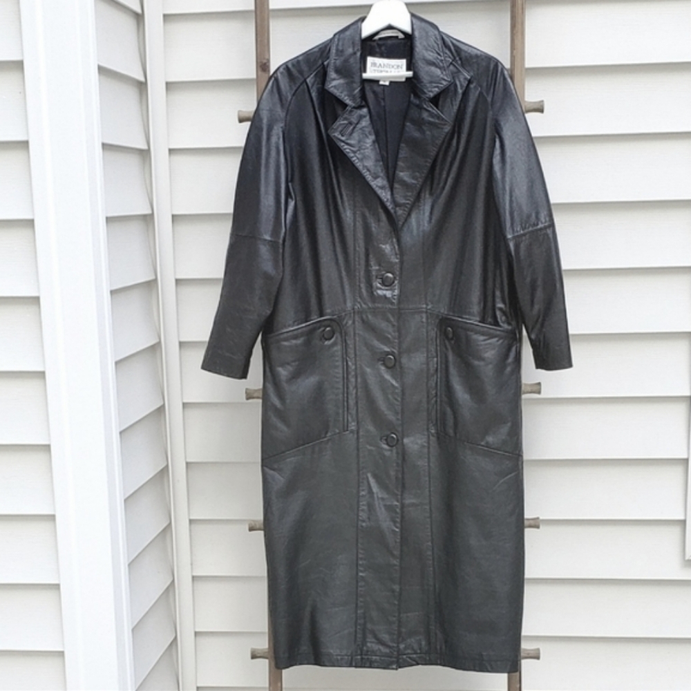 Brandon Thomas Black Leather Trench Coat
